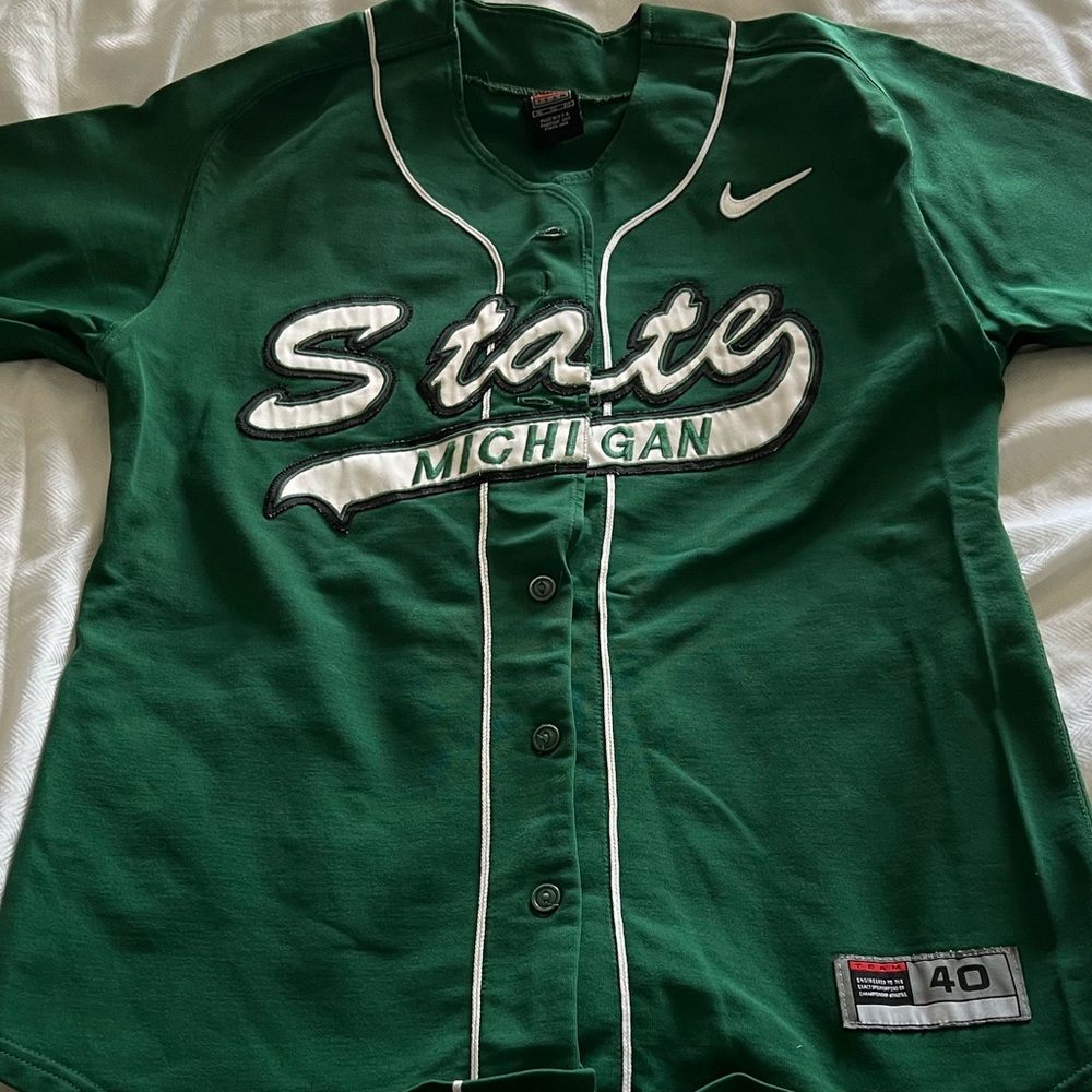 Authentic Michigan State University Baseball Jersey Green MSU Spartans